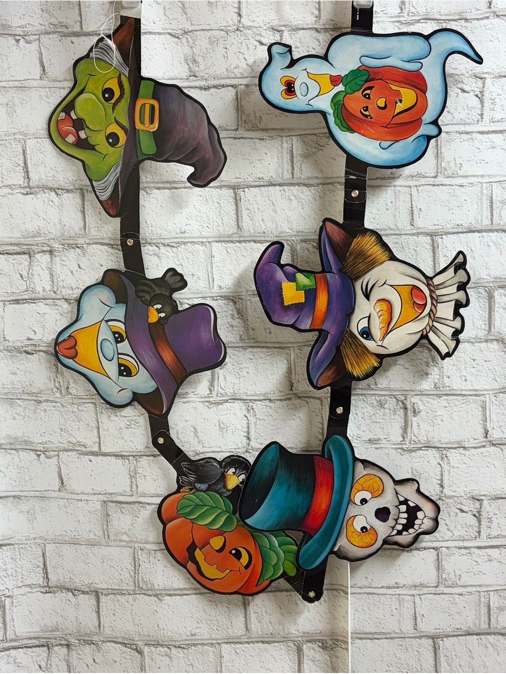1980s Die-Cut Jointed Halloween Garland Witch Scarecrow Skull Pumpkin Ghost